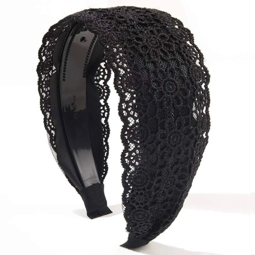 Black Lace Trim Wide Headband